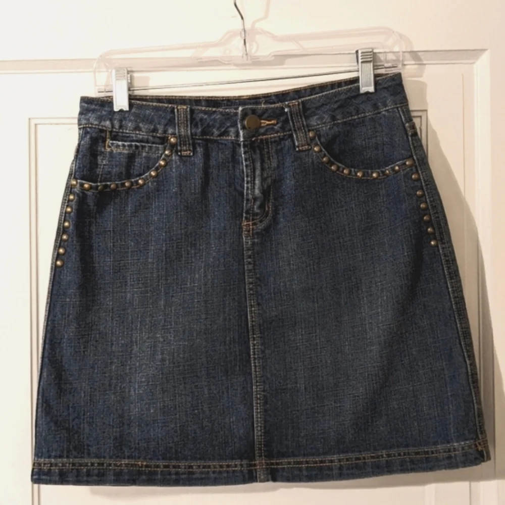 Vintage Studded Western Y2K 90s Mini Midi Denim Skirt Small size 4